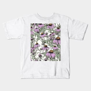 Purple Coneflower Flower Pattern - Wildflower Illustration Kids T-Shirt